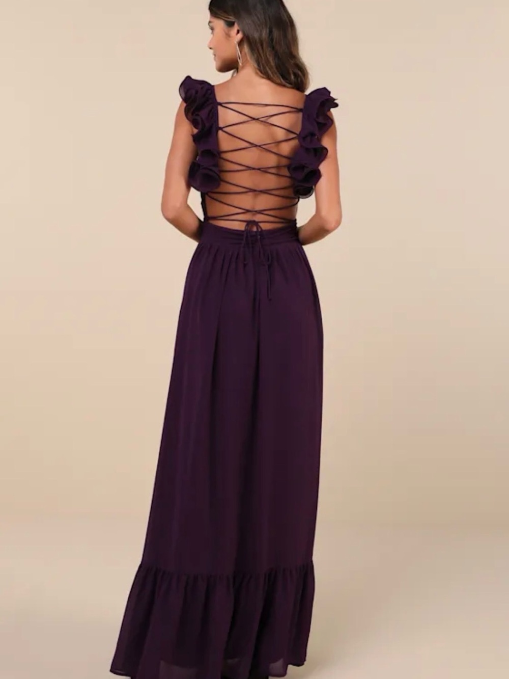 Lulu's Plum Ruffle Strap Maxi Dress - Picture 2 of 3